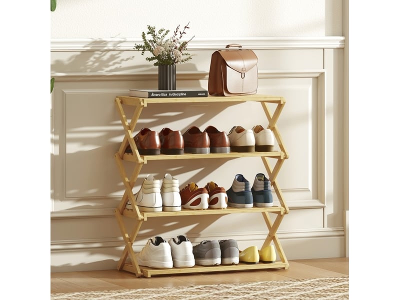  Étagère à chaussures tcqpz 4 niveaux en bambou 60 x 29 x 67 cm jusqu’à 12 paires naturel  - Conforama E