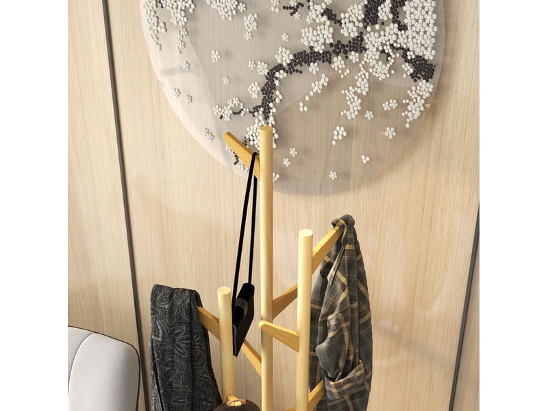 Porte manteau sur pied 30,5 x 30,5 x 174,5 cm naturel et blanc, bambou et métal avec 13 crochets et porte parapluie - Conforama D