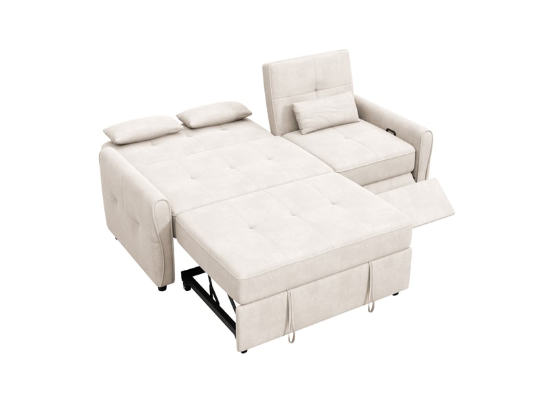 Canapé 3 places 3-en-1 extensible en chenille beige 176x148x83 cm - Conforama R