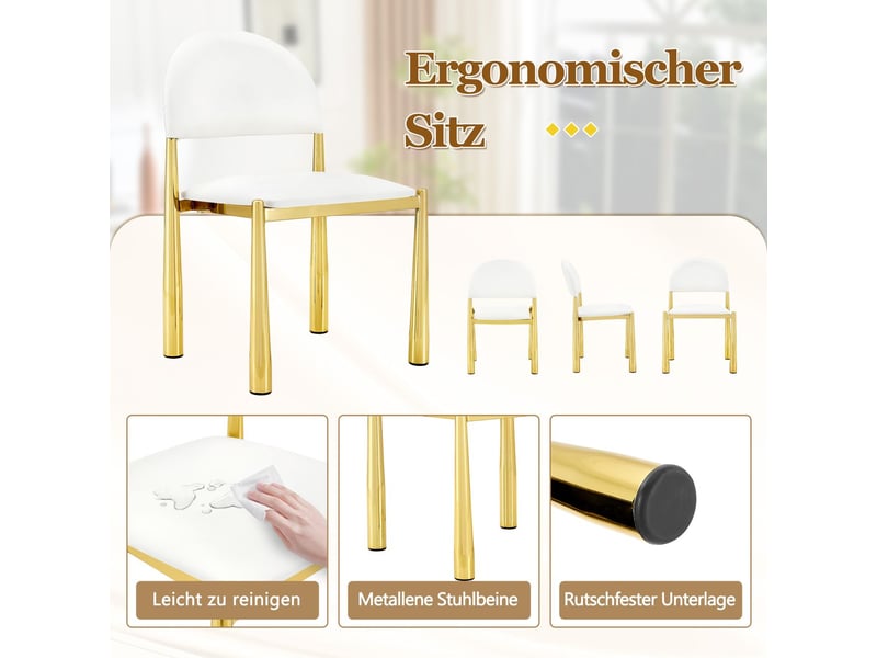  Chaise repas 80 cm 2 chaises assise rembourrée style moderne dossier semi-rond revêtement en cuir pu pieds en métal élégant robuste  - Conforama D