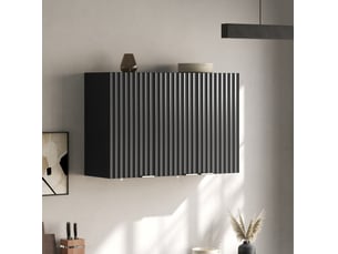 Armoire murale avec 3 portes, rangement fermé et poignées dorées, pour cuisine, en mdf noir, 90 × 29 × 60 cm