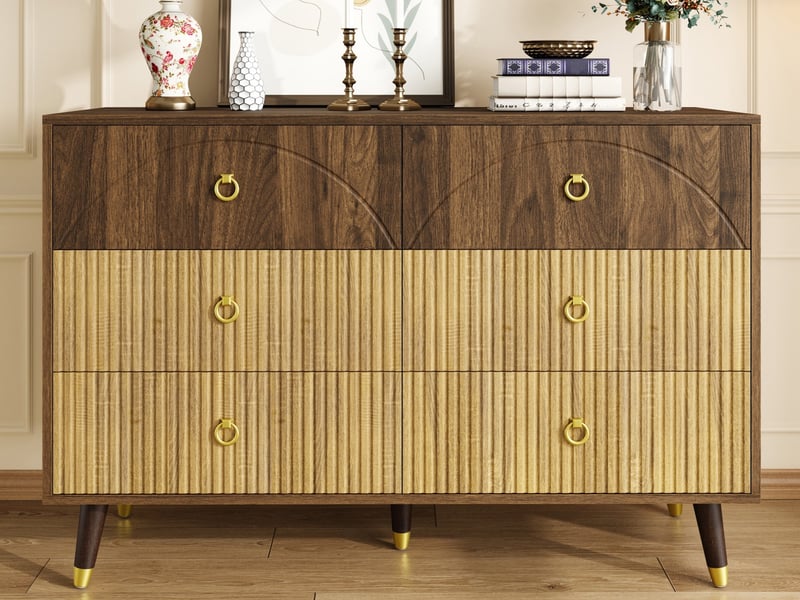  Buffet moderne, 6 tiroirs, aspect bois, meuble à tiroirs, meuble de rangement, commode, adapté pour salonsalle à mangerentrée  - Conforama B