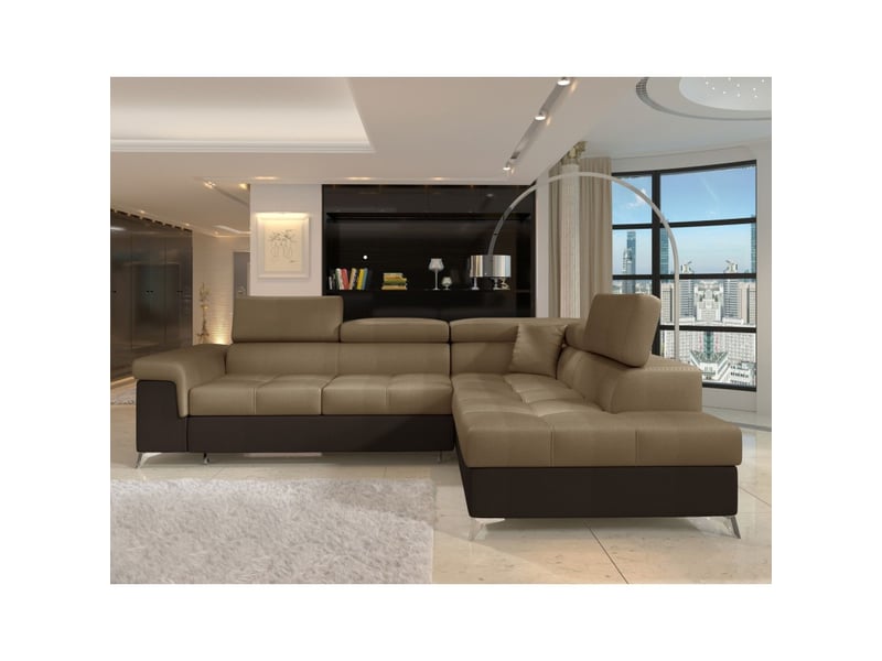  Canapé d'angle convertible palazzo 4 places marron clair et foncé – angle droit avec 1 coussin  - Conforama E