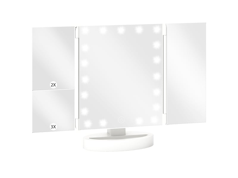  Miroir de maquillage avec éclairage, grossissement 1x2x3x, rotation libre à 180°, 21 led, interrupteur tactile, blanc  - Conforama A