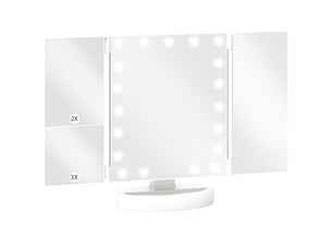Miroir de maquillage avec éclairage, grossissement 1x2x3x, rotation libre à 180°, 21 led, interrupteur tactile, blanc
