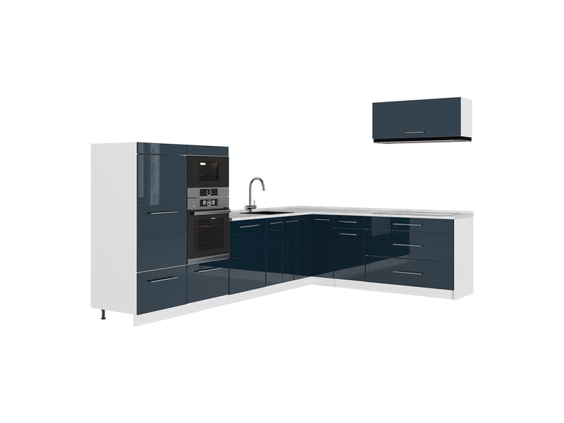  Vicco cuisine en angle, bleu foncé brillantblanc, 327x60cm, pt marbre  - Conforama A