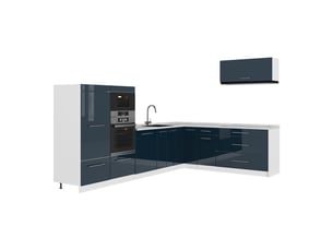 Vicco cuisine en angle, bleu foncé brillantblanc, 327 x 227 cm, pt marbre