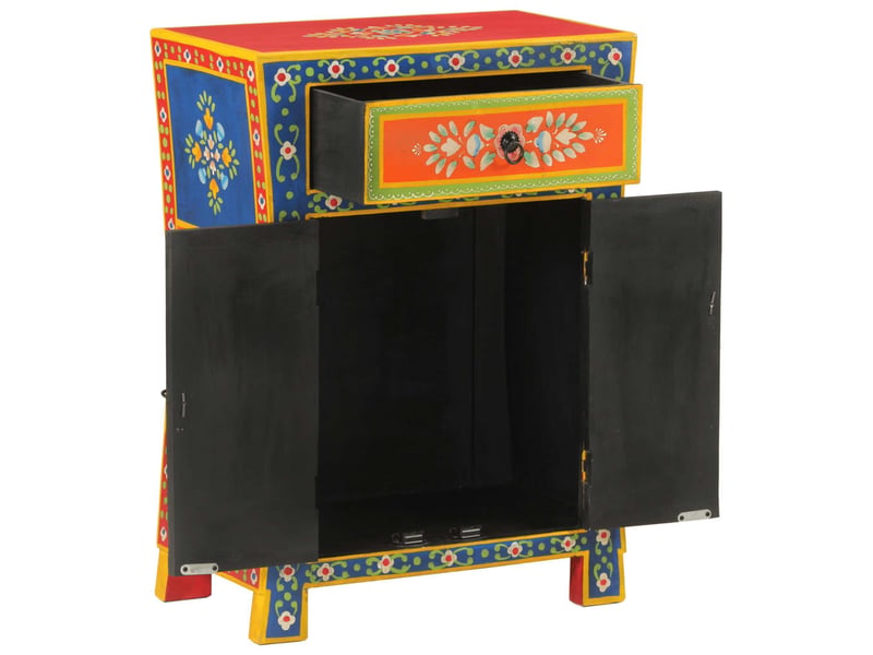  Buffet - bahut - meuble de rangement peint à la main 54x30x74 cm bois massif de manguier  - Conforama D