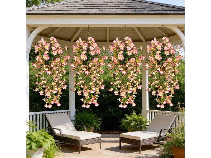  Pièces fleurs artificielles extérieures pétunias résistants aux uv plantes retombantes décoration jardin balcon terrasse (rose)  - Conforama A