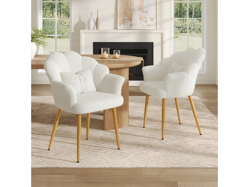  Lot de 2 fauteuils modernes – rembourrés – pieds en métal doré – dossier en forme d'arc – blanc  - Conforama B