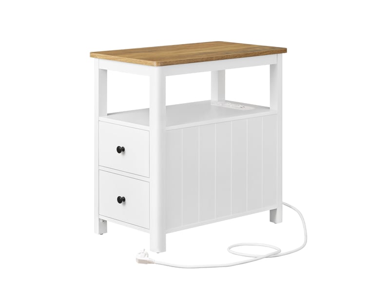 YITAHOME Table D'Appoint Avec Prise De Courant - Table Basse Rangement Double Couche 60x30x50cm