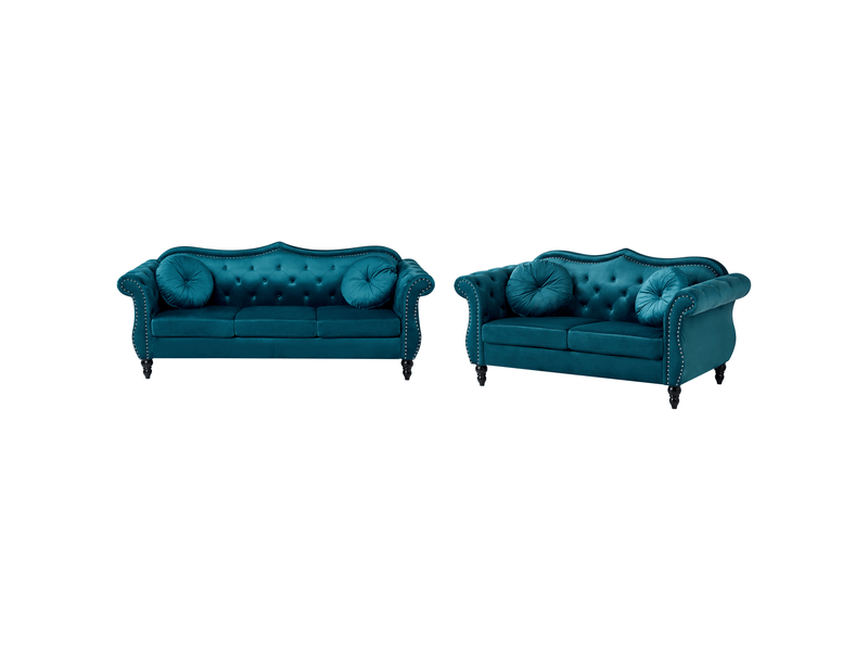 Ensemble de salon 5 places skien velours bleu paon  - Conforama A