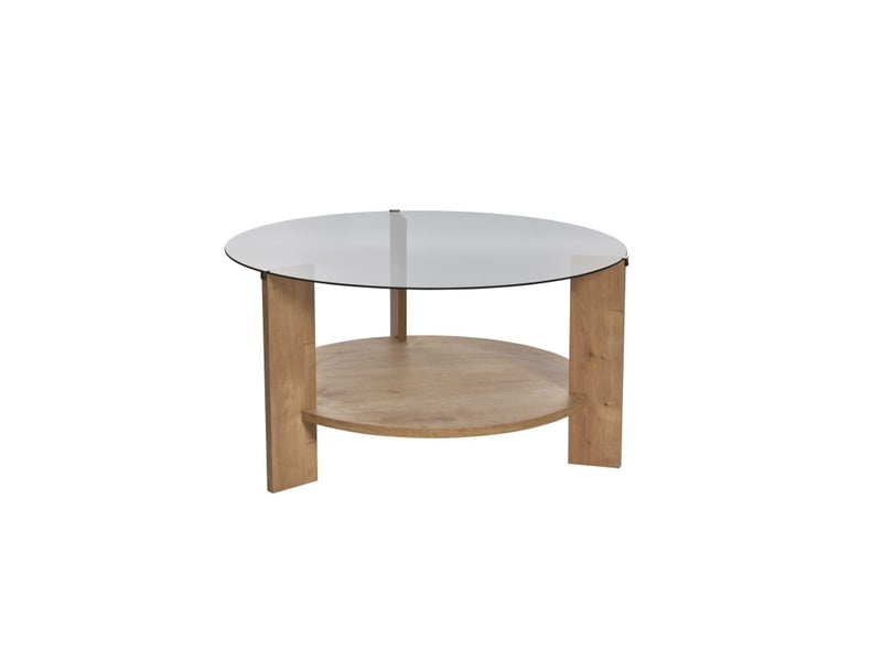  Table basse de salon en verre trempé et bois mdf mélaminé chêne saphir et fumé 75 x 75 x 40 cm  - Conforama A