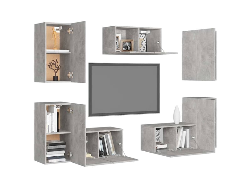  Ensemble de meubles tv - banc tv - meuble de rangement 7 pcs gris béton bois d'ingénierie  - Conforama C
