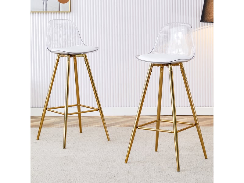  Lot de 2 tabourets de bar,38x33x96,5 cm,plastique et métal doré,transparent  - Conforama B