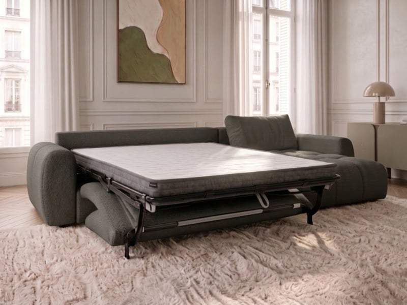 Bobochic canapé d'angle réversible convertible coffre fuji ouverture express tissu chiné gris foncé réversible FUJI - Conforama D