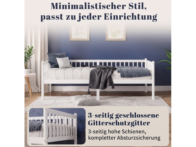 Lit banquette 90x200 cm à 3 côtés de protection en pin blanc - Conforama E
