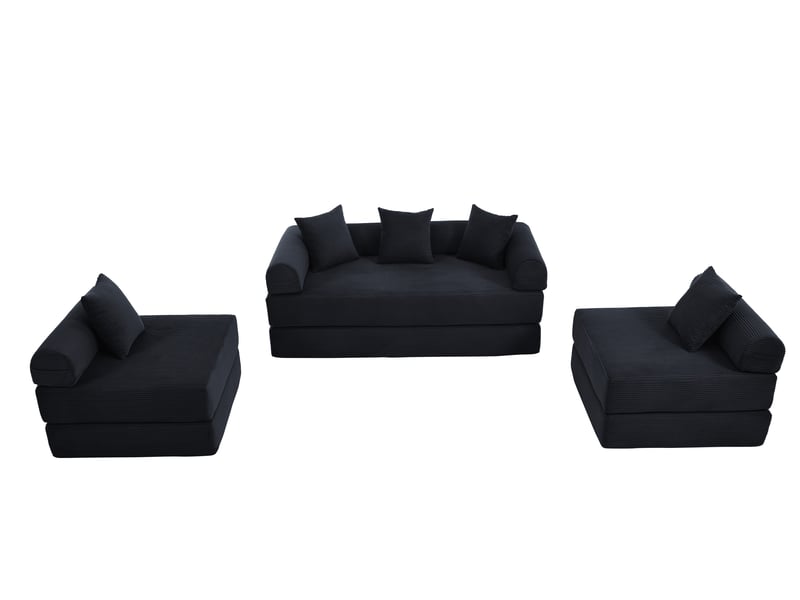 Canapé familial modulaire noir avec rangement modules combinables montage facile adapté aux animaux - Conforama D