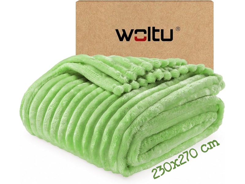  Couverture polaire en flanelle côtelée, 230x270cm, vert, 350 gm², moelleux, léger, plaid pour lit et voyage  - Conforama A