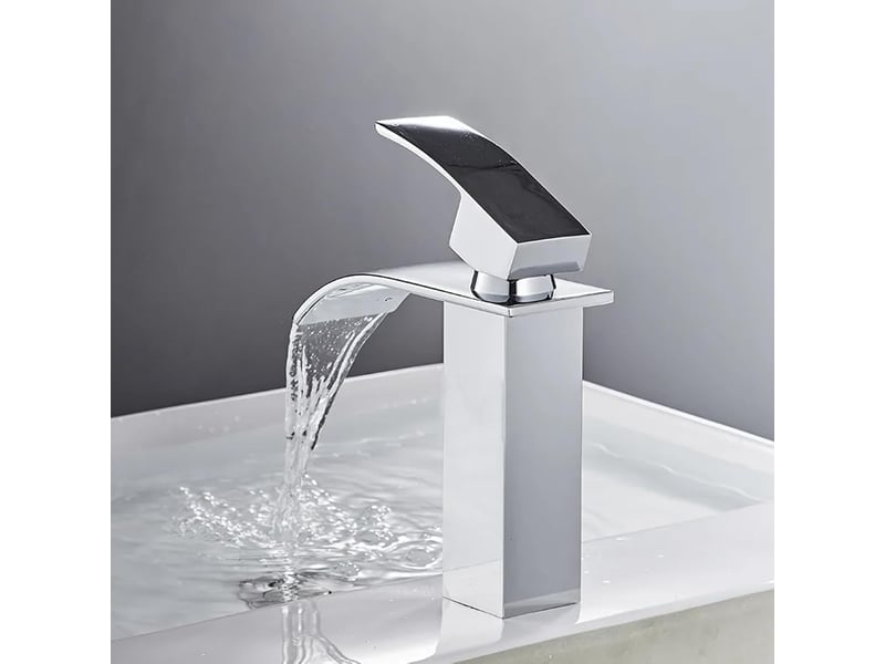  Robinet de lavabo cascade, robinet de salle de bain en acier inoxydable, finition chromée, tuyaux d'eau inclus  - Conforama D
