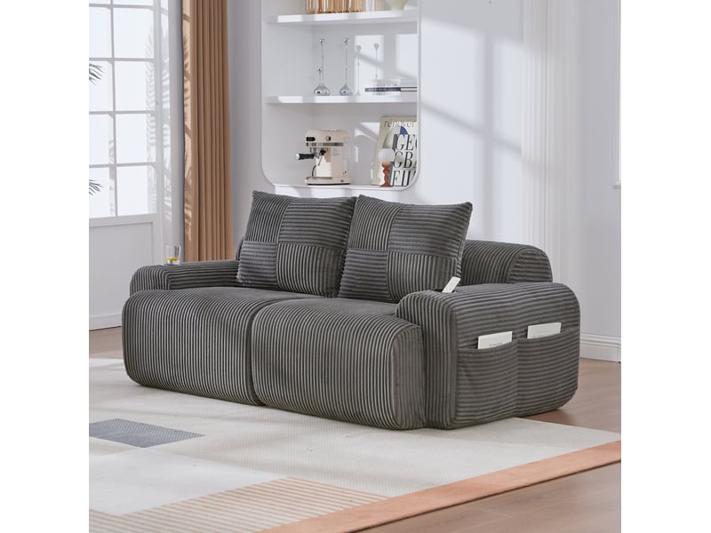 Canapé modulaire 2 places en velours côtelé gris foncé avec porte-gobelet et poche latérale - Conforama B