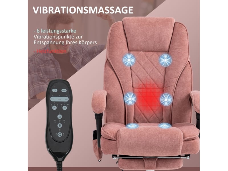  Chaise de bureau massante rose avec chauffage lombaire, inclinaison 135° et repose-pieds pour vos pauses  - Conforama D