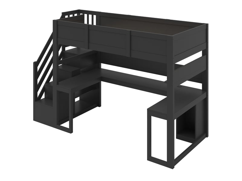  Lit mezzanine gaming 90 x 200 cm en bois, bureau, escalier avec rangements, led, port usb, noir evarich - Conforama D