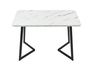 Table à manger rectangulaire effet marbre blanc 117 x 68 cm, pieds en métal noir, style moderne
