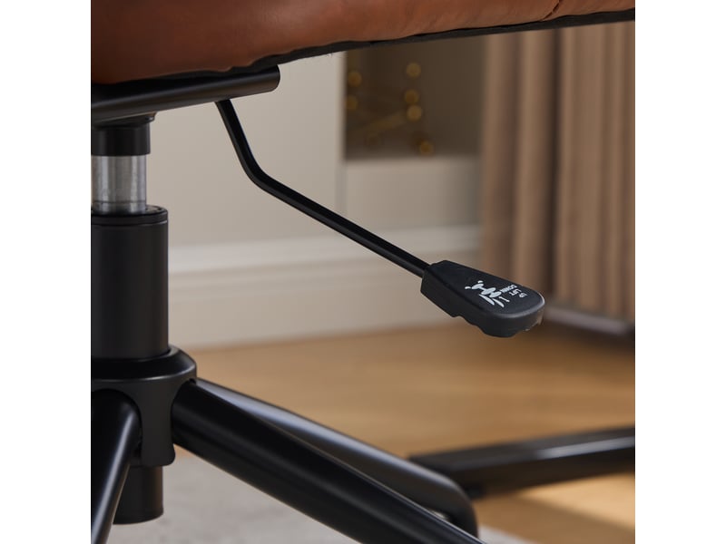  Chaise de bureau vintage en rotin et bois, fauteuil de bureau réglable avec siège en cuir pu marron, pivotant à roulettes  - Conforama E