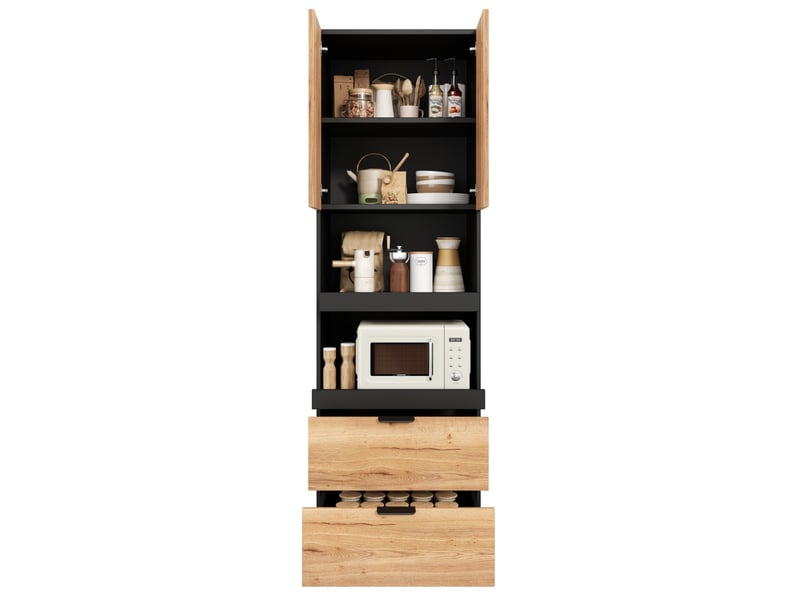  Armoire de cuisine 59,5 x 45 x 200 cm noire en mdf, 2 portes, 2 tiroirs et niches pour appareils  - Conforama B