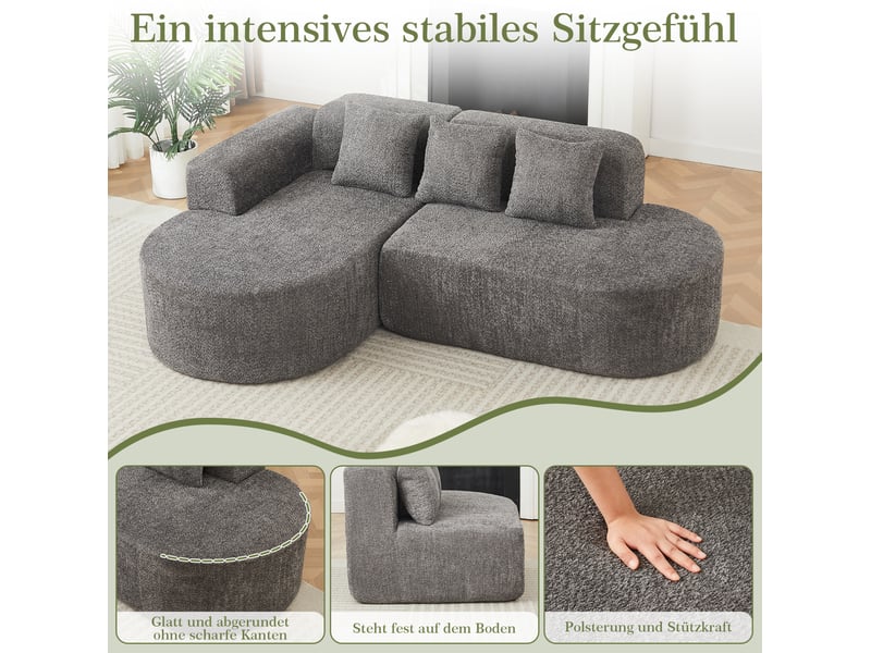  Canapé d’angle 3 places 222x157x73 cm en chenille gris anthracite  - Conforama E