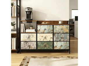 Commode avec 8 tiroirs en tissu, niche ouverte, prises et ports usb pour chambre ou une entrée, 132 × 29 × 88 cm