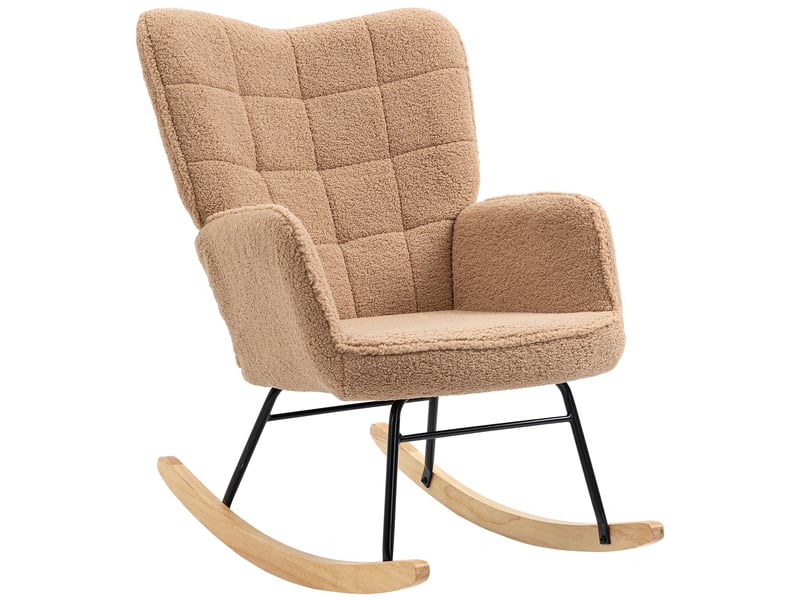  Fauteuil à bascule rembourré en bois et acier avec revêtement en bouclé, 71 x 98 x 101 cm, marron  - Conforama B