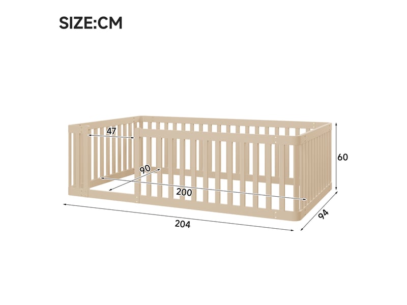  Lit enfant 90 x 200 cm, cadre de lit simple, barrières de sécurité, 1 place, structure multifonction, ligne épurée, bois massif Morn Vibe - Conforama C