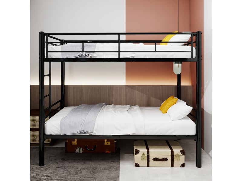  Lit superposé métal noir 90x190 - transformable en 2 lits - garde-corps 31.5cm - rangement sous le lit - échelle large antidérapante  - Conforama W