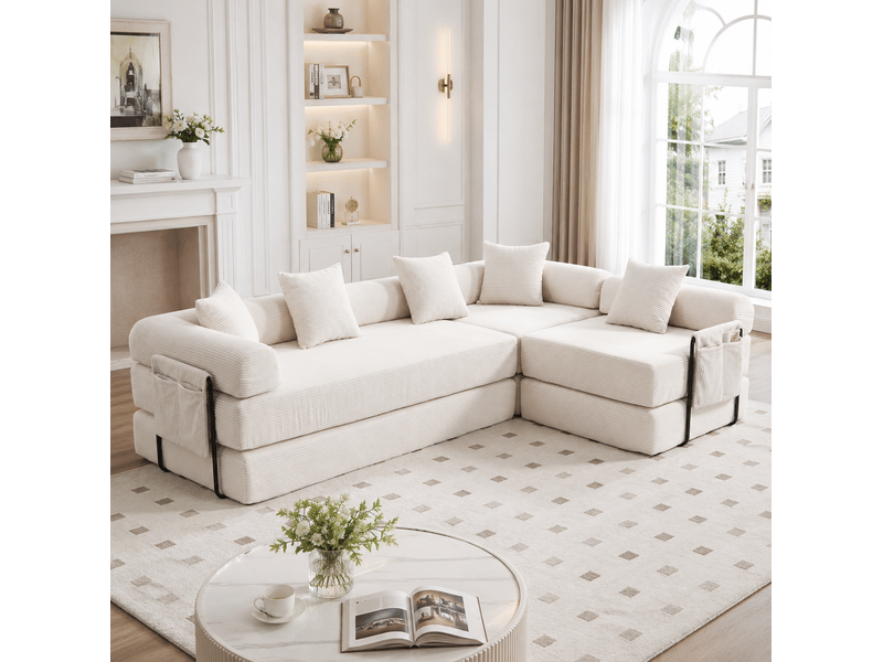  Canapé modulable modenvie 4 places en velours côtelé beige 270 x 180 x 64 cm  - Conforama B