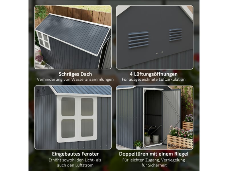  Abri de jardin en acier 4 m², fenêtre, verrouillable, 259x172x222 cm, gris foncé  - Conforama D