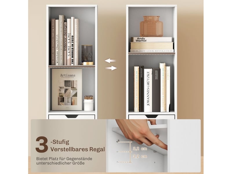  Bibliothèque à 6 niveaux 30 x 24 x 158 cm – blanc – étagère réglable avec tiroir, porte et rangement  - Conforama E