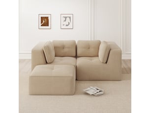 Canapé d’angle modulable 2 places velours côtelé beige – 208 x 177 x 69 cm