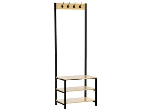 Porte-manteau métal avec rangement chaussures, 3 étagères, 4 crochets, 60×40×175 cm, noir naturel