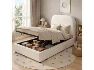 Lit coffre 90x200 cm <strong>OKMYHOME</strong>  <strong></strong> coloris beige