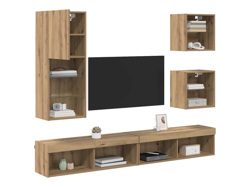 Meuble tv - unités murales tv avec led 5 pcs chêne artisanal - Conforama C