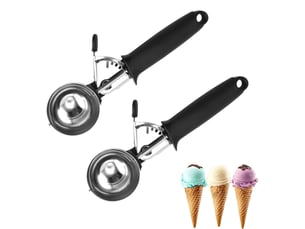 Cuillères à glace, acier inoxydable 304, ensemble de 2 pièces, pour pâte à biscuits et crème glacée, lavables au lave-vaisselle, noires