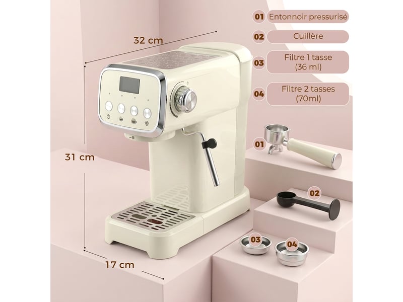  Machine à expresso vintage 1350w 20 bars réservoir 1,2l buse vapeur mousse lait  - Conforama C