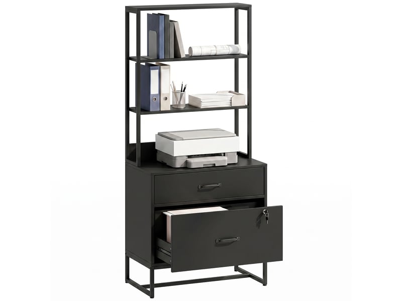  Classeur à tiroirs, armoire de rangement verrouillable avec étagère pour formats a4, lettre et légal, noir  - Conforama A