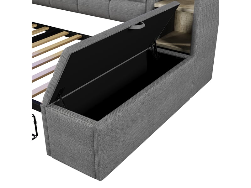  Lit banquette 90x190 cm, 2 tiroirs et led, en tissu, gris foncé, sans matelas  - Conforama E