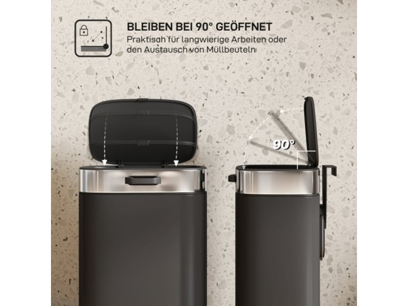 Poubelle de cuisine noire en inox, couvercle ouvert, bac intérieur amovible, 21,5x19,5x30 cm - Conforama D