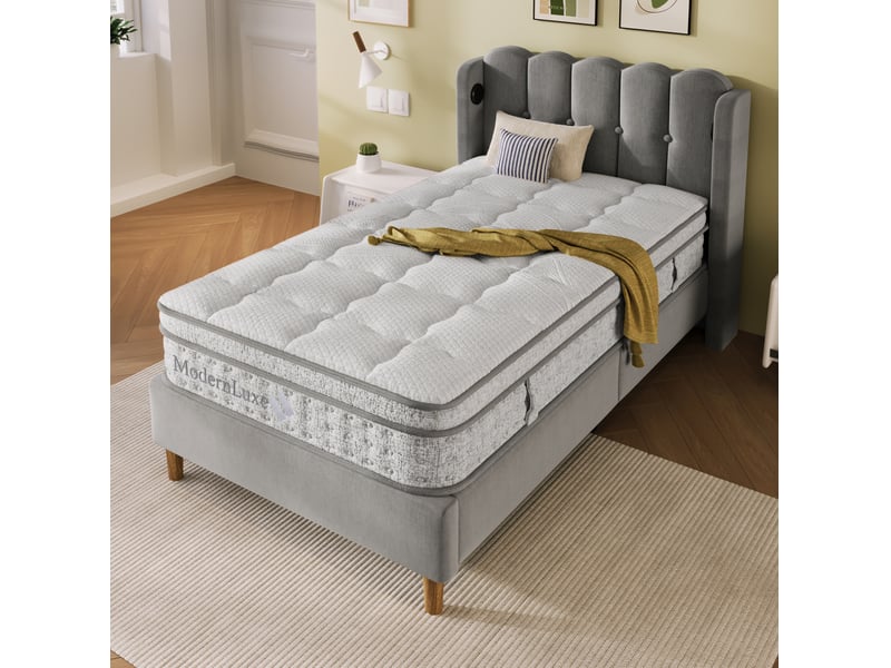  Matelas hybride modenvie 90 x 200 cm 25 cm h3 7 zones ressorts ensachés et mousse froide blanc  - Conforama B