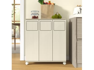 Meuble de tri des déchets 69,3x35x80 cm, blanc, aspect bois clair, mdf, 3 compartiments pour cuisine