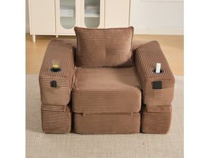 Canapé droit compressé convertible <strong>MODENVIE</strong> <strong></strong> 1 place Velours côtelé marron